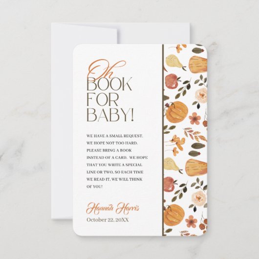 Fall Theme Baby Shower Book Enclosure Card 招待状 (正面)