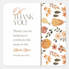 Fall Theme Baby Shower Thank You Sticker スクエアシール