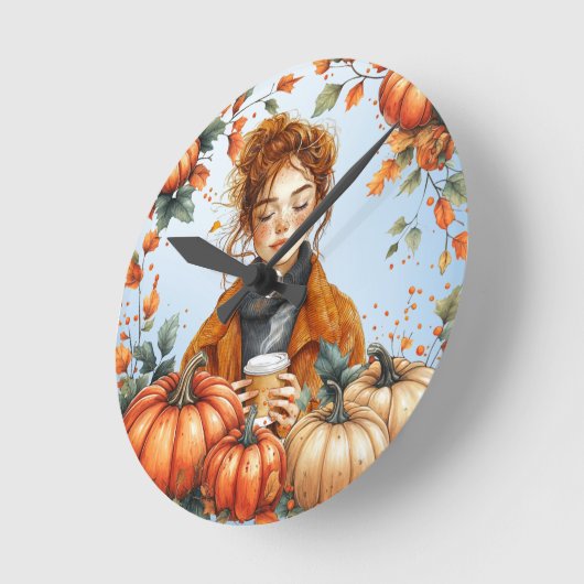 Fall themed Wall Clock ラウンド壁時計 (傾斜)