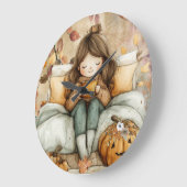 Fall Themed, Warm and Cozy Wall Clock ラージ壁時計 (傾斜)
