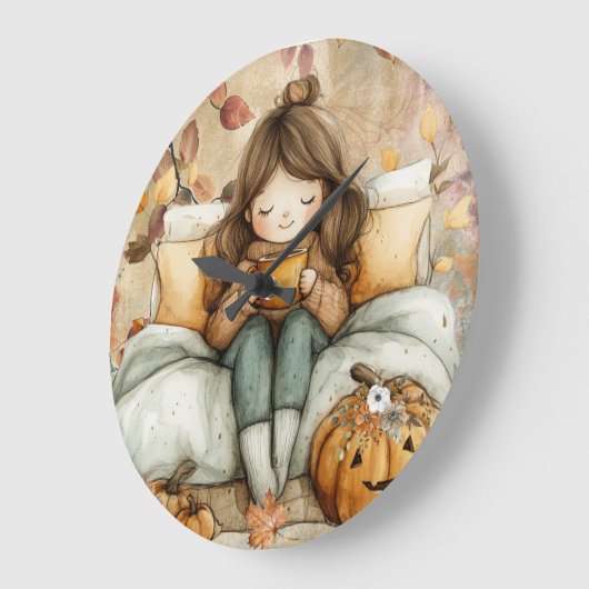 Fall Themed, Warm and Cozy Wall Clock ラージ壁時計 (傾斜)