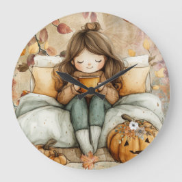 Fall Themed, Warm and Cozy Wall Clock ラージ壁時計