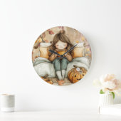 Fall Themed, Warm and Cozy Wall Clock ラージ壁時計 (ホーム)