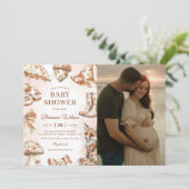 Fall Toile De Jouy Woodland Baby Shower Photo  招待状 (スタンド正面)