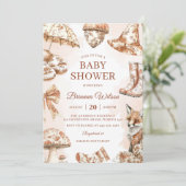 Fall Toile De Jouy Woodland Theme Baby Shower 招待状 (スタンド正面)