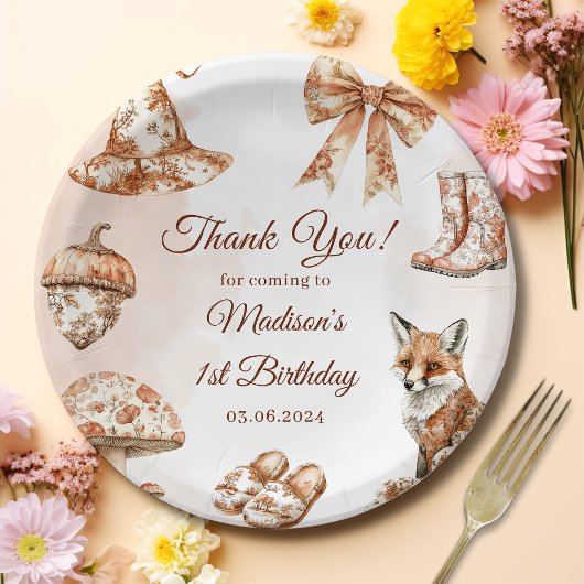 Fall Toile De Jouy Woodland Theme Birthday Party ペーパープレート