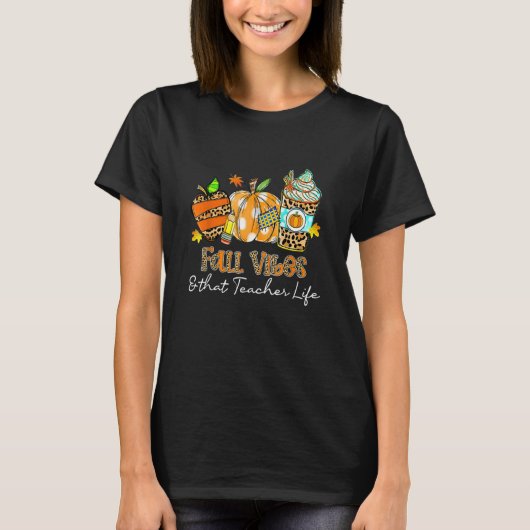 Fall Vibes And That Teacher Life Leopard Pumpkin F Tシャツ (正面)