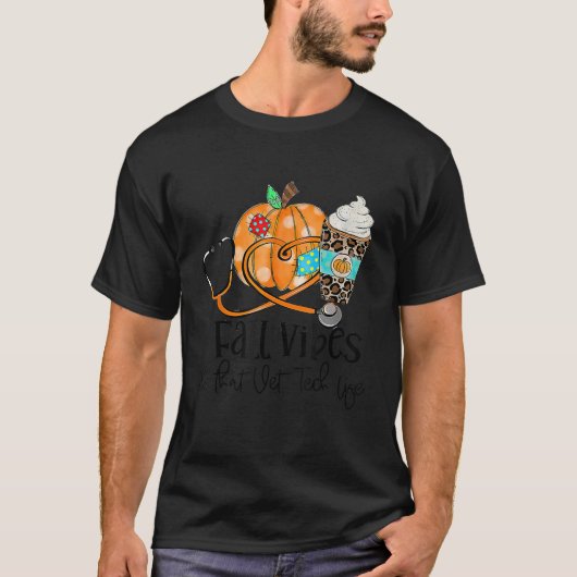 Fall Vibes And Vet Tech Life Pumpkin Leopard Thank Tシャツ (正面)