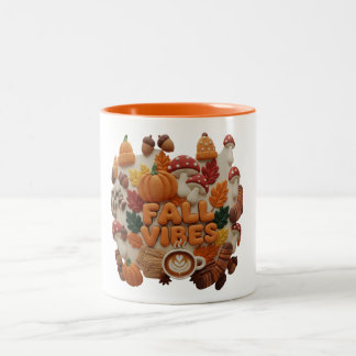 Fall Vibes Mug, Fall 2D Puff Coffee ツートーンマグカップ