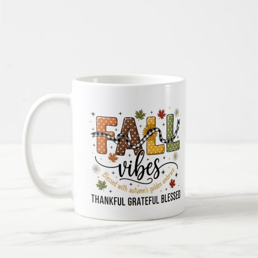 Fall Vibes Mug – Thankful, Grateful, Blessed Autum コーヒーマグカップ (左)