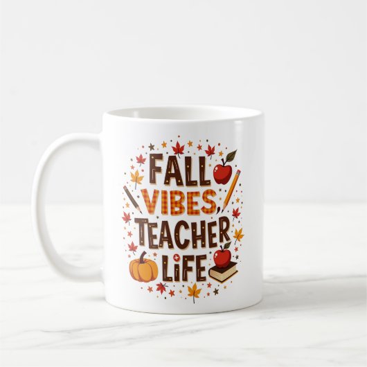 Fall Vibes Teacher Life - レトロかわいい オーダーメイド コーヒーマグカップ (左)