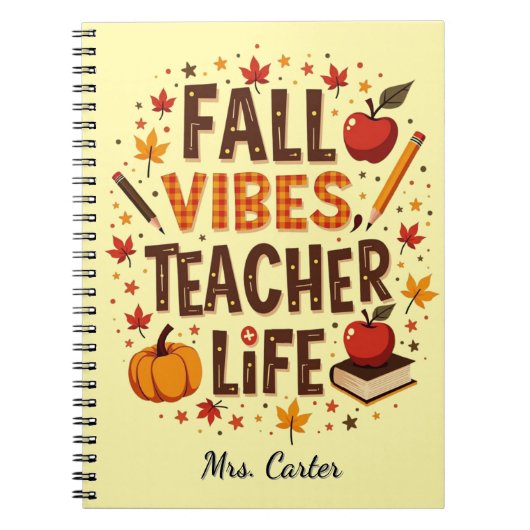 Fall Vibes Teacher Life - レトロかわいい オーダーメイド ノートブック (正面)