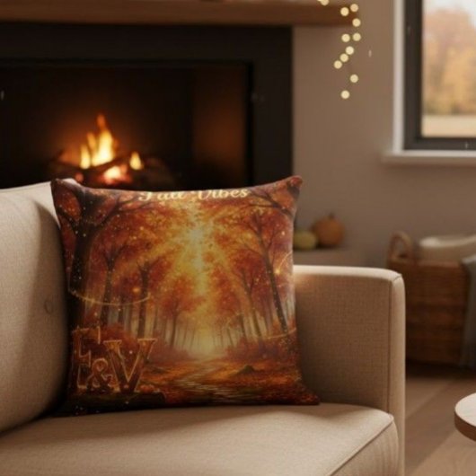 Fall Vibes Throw Pillow – Cozy Autumn Forest クッション