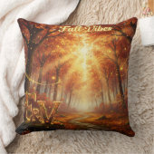 Fall Vibes Throw Pillow – Cozy Autumn Forest クッション (ブランケット)
