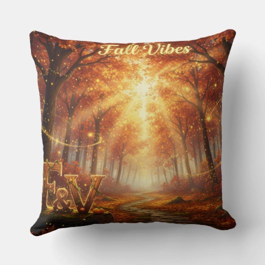 Fall Vibes Throw Pillow – Cozy Autumn Forest クッション (裏面)