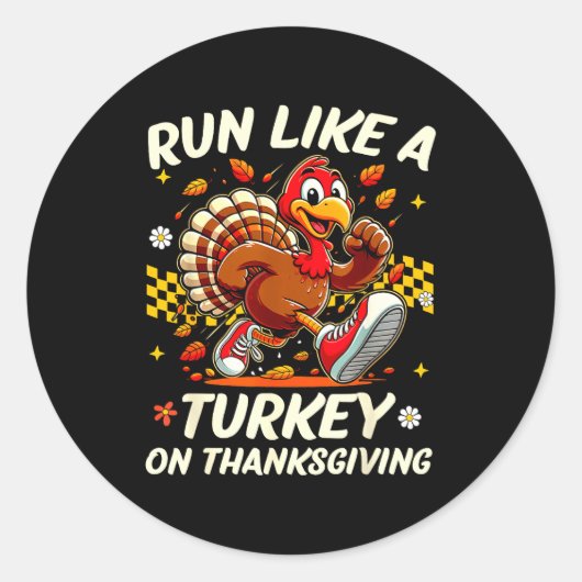 Fall Vibes Turkey Trot Run Like A Turkey On Thanks ラウンドシール (正面)