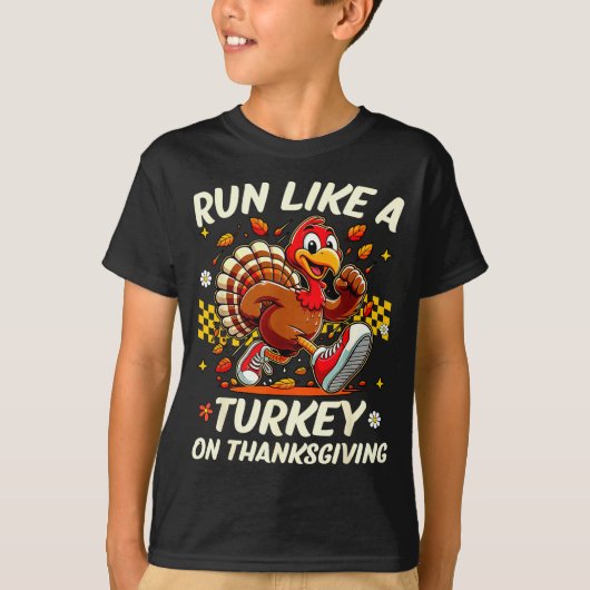 Fall Vibes Turkey Trot Run Like A Turkey On Thanks Tシャツ (正面)