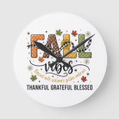 Fall Vibes Wall Clock – Thankful Grateful Blessed ラウンド壁時計 (正面)
