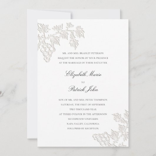 Fall Vineyard Modern Classic Winery Pearl Wedding 招待状 (正面)