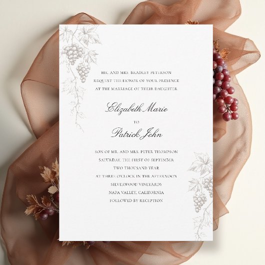 Fall Vineyard Winery Modern Classic Pearl Wedding 招待状