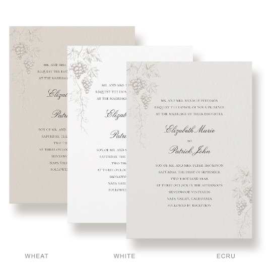 Fall Vineyard Winery Modern Classic Wheat Wedding 招待状