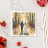 Fall Watercolor Bride & Groom Painted Wedding  スタンダードカクテルナプキン (インサイチュ)
