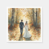 Fall Watercolor Bride & Groom Painted Wedding  スタンダードカクテルナプキン (正面)