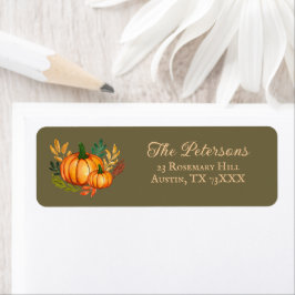 Fall Watercolor Pumpkin Green Return Address ラベル