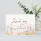 Fall Watercolor Wildflower Mountain Rustic Wedding サンキューカード (スタンド正面)