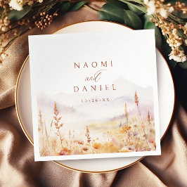 Fall Watercolor Wildflower Mountain Rustic Wedding スタンダードカクテルナプキン