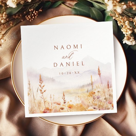 Fall Watercolor Wildflower Mountain Rustic Wedding スタンダードカクテルナプキン