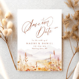 Fall Watercolor Wildflower Mountain Rustic Wedding セーブザデート