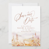 Fall Watercolor Wildflower Mountain Rustic Wedding セーブザデート (正面)
