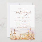 Fall Watercolor Wildflower Mountain Rustic Wedding 招待状 (正面)