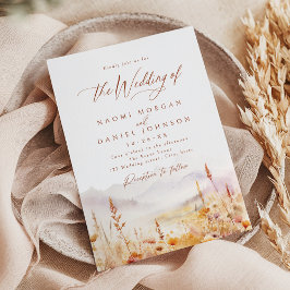 Fall Watercolor Wildflower Mountain Rustic Wedding 招待状