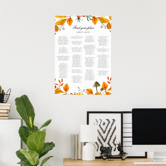 Fall wedding alphabet seating chart. Yellow autumn ポスター (ホームオフィス)