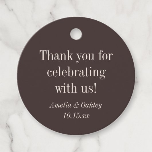 Fall Wedding Earthy Brown Round Couple Names フェイバータグ (正面)