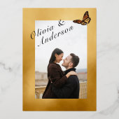 Fall Wedding Floral Monarch Blue Gold 箔招待状 (裏面)