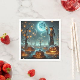 Fall Whimsigoth Moonlight Pumpkin Patch Découpage スタンダードカクテルナプキン