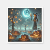Fall Whimsigoth Moonlight Pumpkin Patch Découpage スタンダードカクテルナプキン (正面)