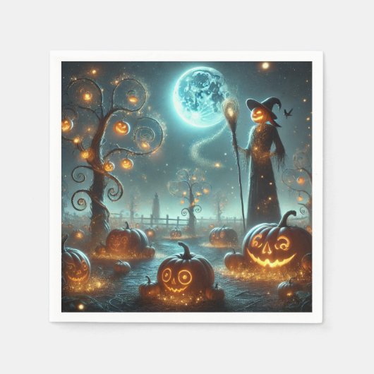 Fall Whimsigoth Moonlight Pumpkin Patch Découpage スタンダードカクテルナプキン (正面)