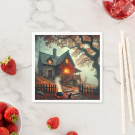 Fall Whimsigoth Woodland Stone Cottage Découpage スタンダードカクテルナプキン