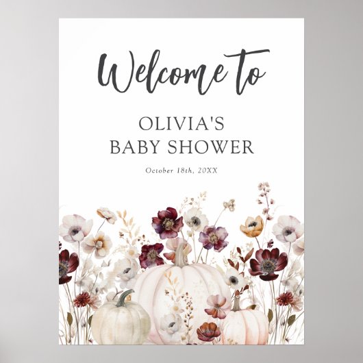Fall Wildflower Baby Shower Welcome Sign ポスター (正面)