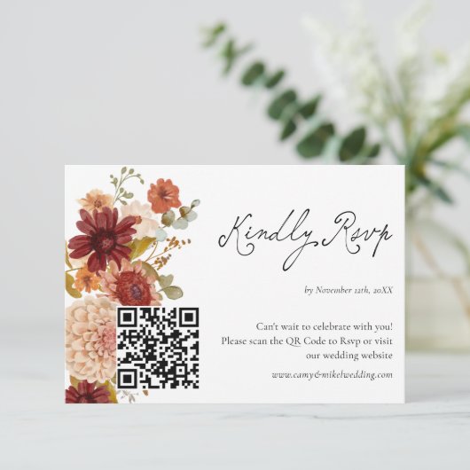 Fall Wildflower Boho QR Code Rsvp Card (スタンド正面)