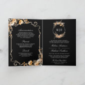 Fall Wildflower Crest Black QR Code Wedding 招待状 (内部)