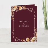 Fall Wildflower Crest Burgundy QR Code Wedding 招待状 (正面)