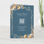 Fall Wildflower Crest Dusty Blue QR Code Wedding 招待状 (裏面)