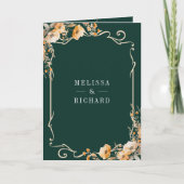 Fall Wildflower Crest Emerald QR Code Wedding 招待状 (正面)