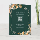 Fall Wildflower Crest Emerald QR Code Wedding 招待状 (裏面)