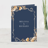 Fall Wildflower Crest Navy Blue QR Code Wedding 招待状 (正面)